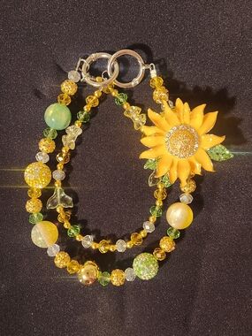 Bejeweled Yellow Sunflower Beaded Purse / Phone Charm - Women Jewelry
